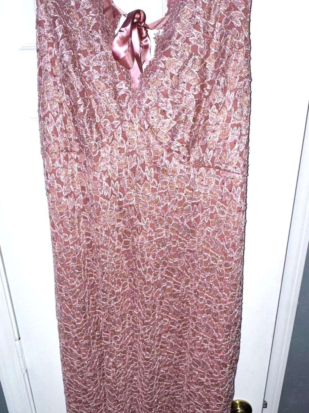 Elegant Lace V-Neck Dress in Dusty Rose with sparkles